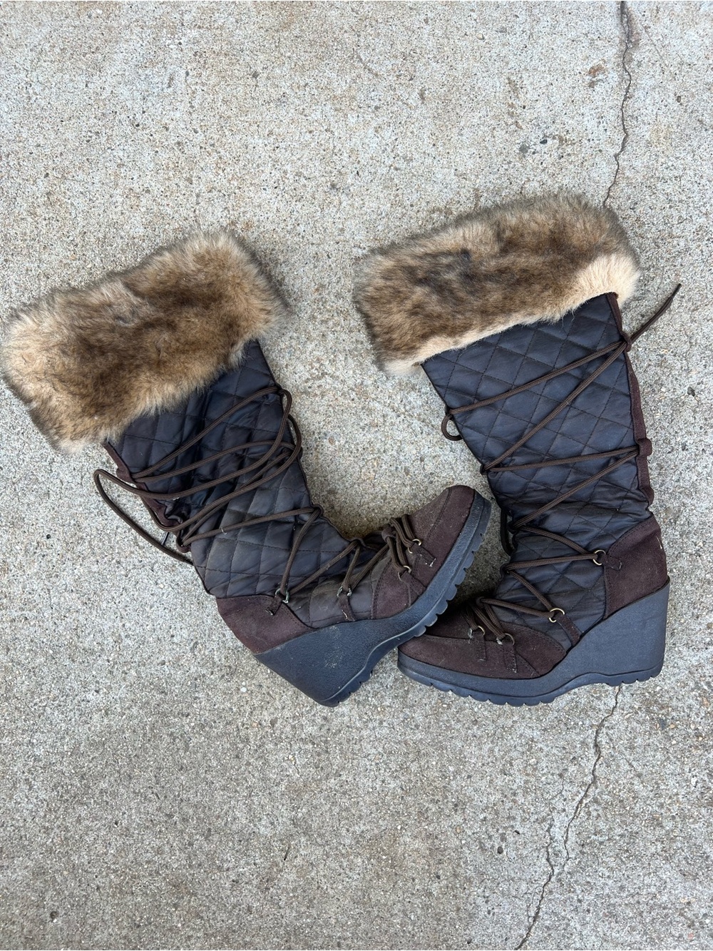 Women’s Brown Quilted Faux-Fur Winter Boots
